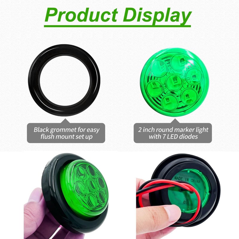 TONDASKY Pack of 4 2" Inch Green LED Light Round Clearance Lamps Side Marker Lights for Truck Trailer tractor Bus 12V - Image 4